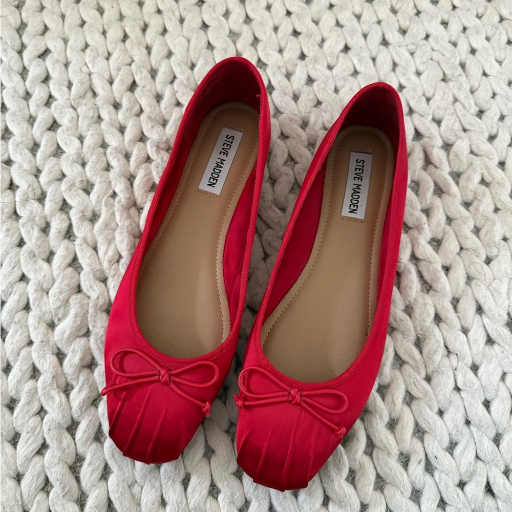Steve Madden Red Ballet Flats with Bow Detail